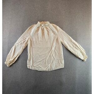 COS Blouse Womens Size 4 Cream Smocked Cuff Bishop Sleeve Ruffled High-Neck